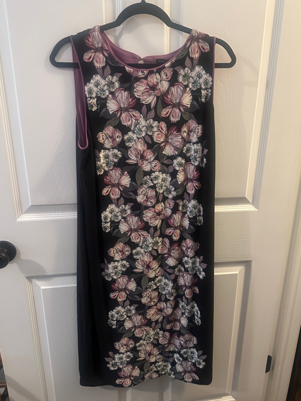 White House black market Sleeveless Black Dress with Pink Floral Print